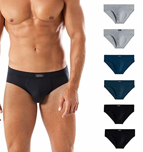 Liabel ® 6 Classic Herren Slip aus Baumwolle Unterwäsche ohne Etiketten, Cotton Stretch Essential… (6 Colourful Briefs (2 Black, 2 Grey, 2 Blue), 3XL) von Intimitaly