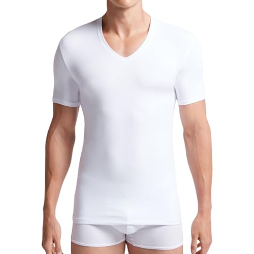 Liabel - Thermo-Shirt für Herren (2er-Pack), Thermo-Baumwolle für den Winter, Interlock-Gewebe, V-Ausschnitt und Rundhalsausschnitt, Schwarz und Weiß, Weiß V-Ausschnitt, Medium von Intimitaly