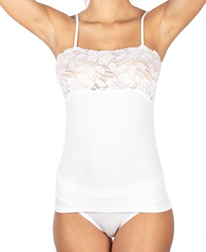 Intimo 2D Damen-Top aus Baumwolle mit Spitzenband auf der Brust und Unterjacke Egi (L, Schwarz), Weiß XL von INTIMO 2D