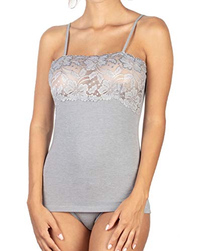 Intimo 2D Damen-Unterhemd aus Spitze und Schulterriemen aus Modal, grau, Small von INTIMO 2D