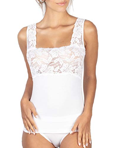 Intimo 2D Damen-Unterhemd aus Spitze und breiten Schultern aus Modal, Weiß, M von INTIMO 2D