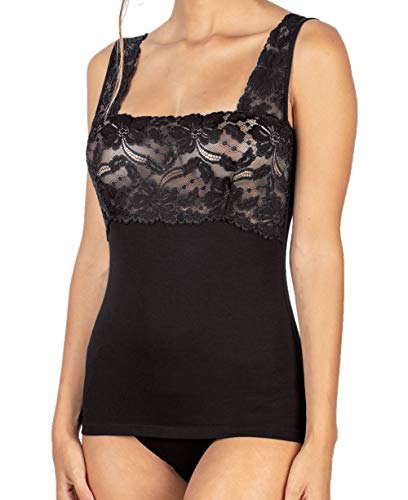 Intimo 2D Damen-Unterhemd aus Spitze und breiter Schulter aus Modal, Schwarz , Large von Intimo 2D