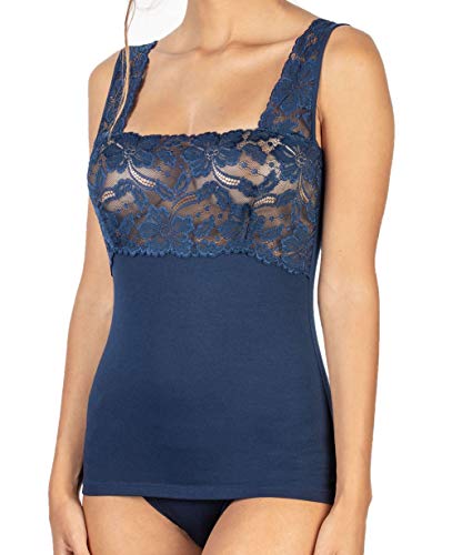 Intimo 2D Damen-Unterhemd aus Spitze und breiter Schulter aus Modal, blau, Large von Intimo 2D