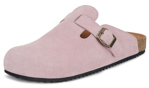 Clogs Damen Hausschuhe mit Weiches Fußbett Leder Pantoletten Geschlossene Gartenschuhe Bequeme Sommer Sandalen Latschen Pink 39 von Intini