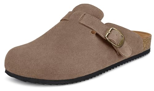 Damen Hausschuhe mit Weiches Fußbett Clogs Herren Leder Geschlossene Pantoletten Gartenschuhe Bequeme Sommer Sandalen Latschen Dunkelbraun 44 von Intini