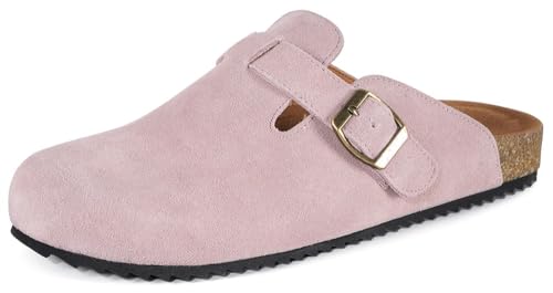 Damen Hausschuhe mit Weiches Fußbett Leder Clogs Geschlossene Pantoletten Gartenschuhe Bequeme Sommer Sandalen Latschen Pink 41 von Intini