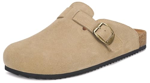 Damen Herren Leder Clogs Hausschuhe mit Fußbett Pantoletten Geschlossene Gartenschuhe Bequeme Sommer Sandalen Freizeit Latschen Aprikose 40 von Intini
