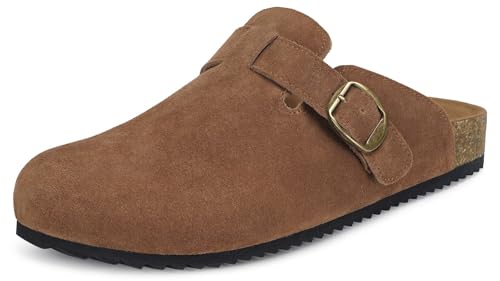 Hausschuhe Herren mit Weiches Fußbett Clogs Damen Gartenschuhe Leder Pantoletten Slip on Sandalen Freizeit Schuhe Rotbraun 42 von Intini