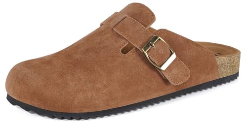 Hausschuhe Herren mit Weiches Fußbett Clogs Gartenschuhe Leder Pantoletten Slip on Sandalen Freizeit Schuhe Rotbraun 45 von Intini