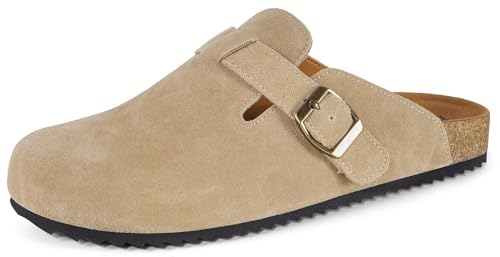 Herren Leder Clogs Hausschuhe mit Fußbett Pantoletten Geschlossene Gartenschuhe Bequeme Sommer Sandalen Freizeit Latschen Aprikose 46 von Intini