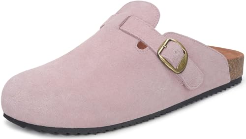 Intini Hausschuhe Damen Clogs mit Weiches Fußbett Leder Pantoletten Geschlossene Bequem Sommer Sandalen Latschen Pink 39 von Intini