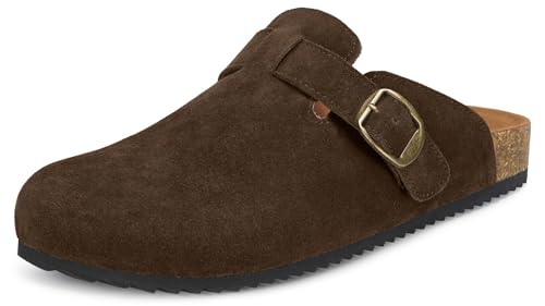 Intini Hausschuhe Geschlossen Damen Clogs Herren mit Fußbett Leder Pantoletten Gartenschuhe Sommer Sandalen Latschen Bequeme Weiches Kaffee 38 von Intini
