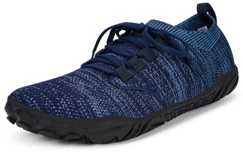 Intini Herren Breite Minimalistische Knit Barfußschuhe Zehenschuhe Outdoor Traillaufschuhe Sneakers Sportliche Zero-Drop Sohle Dunkelblau 45 von Intini