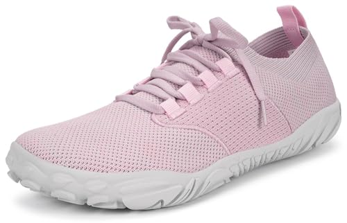 Intini Knit Barfußschuhe Breit Zehenschuhe Damen Barfuss Sneaker Barfuß Schuhe Outdoor Traillaufschuhe Mit Weit Zehenbox Bequem Pink 41 von Intini