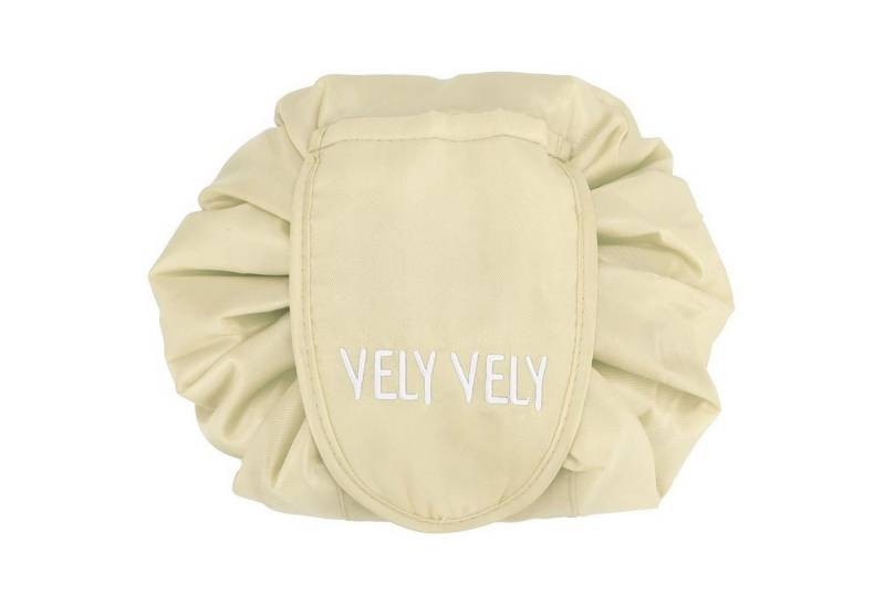 Intirilife Kosmetiktasche (Kulturbeutel mit Kordelzug in CASHEW BEIGE, 1-tlg), Runder One Step Kosmetikbeutel Kosmetiktasche von Intirilife