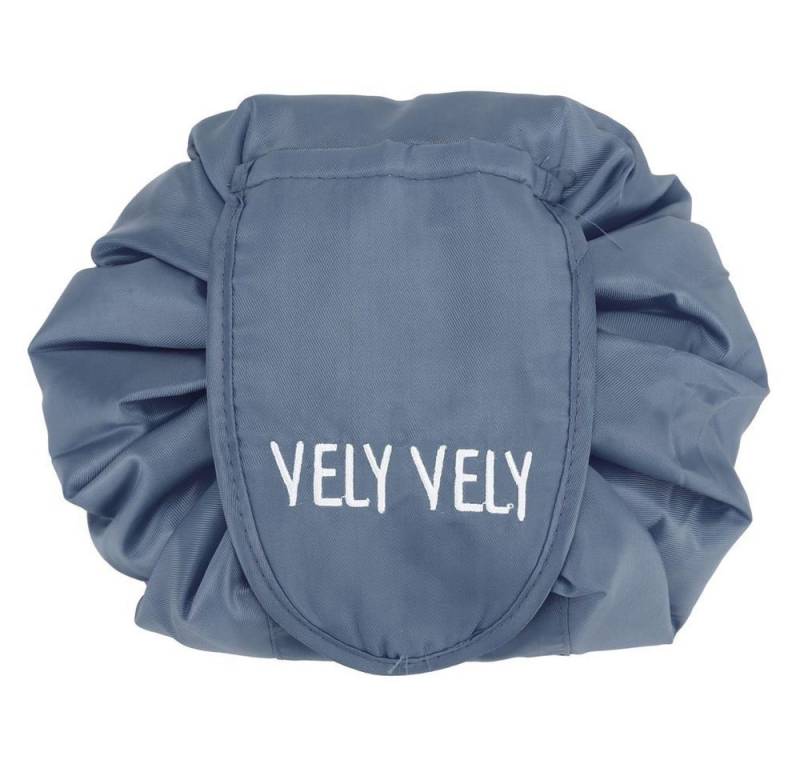 Intirilife Kosmetiktasche (Kulturbeutel mit Kordelzug in DUNKEL GRAU), Runder One Step Kosmetikbeutel Kosmetiktasche von Intirilife