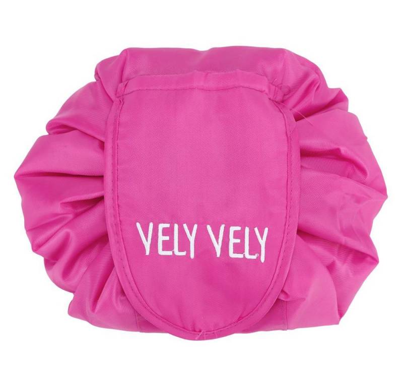 Intirilife Kosmetiktasche (Kulturbeutel mit Kordelzug in FUCSIA PINK), Runder One Step Kosmetikbeutel Kosmetiktasche von Intirilife