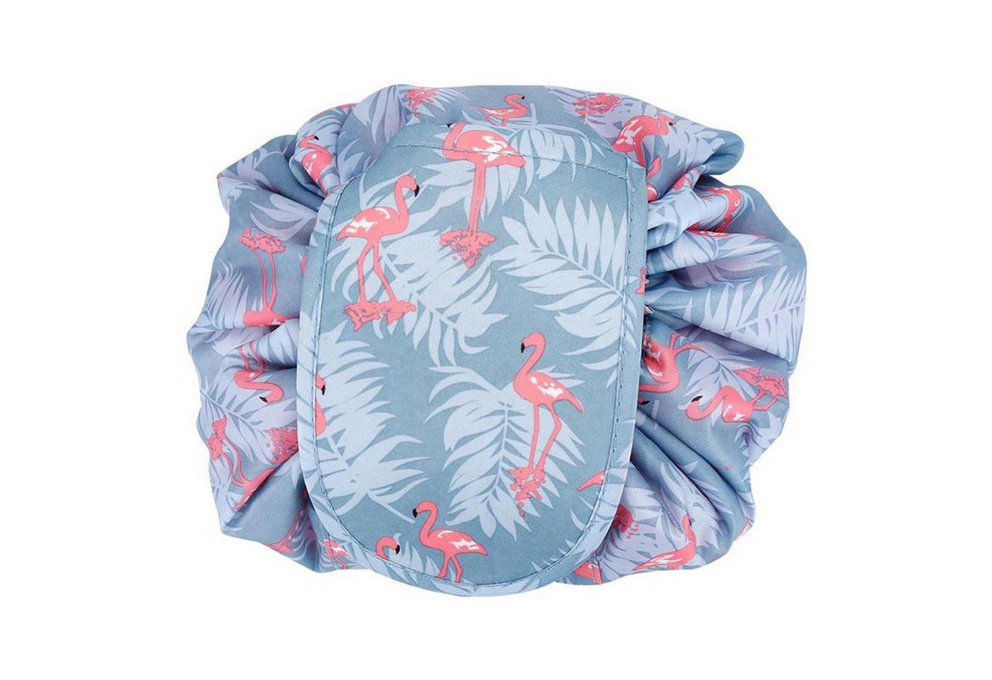 Intirilife Kosmetiktasche (Kulturbeutel mit Kordelzug in GRAU ROSA FLAMINGO), Runder One Step Kosmetikbeutel Kosmetiktasche von Intirilife