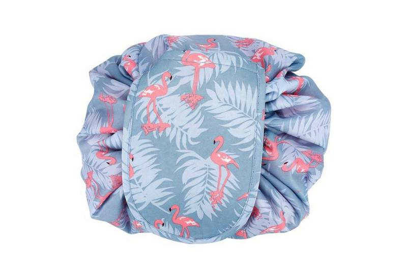 Intirilife Kosmetiktasche (Kulturbeutel mit Kordelzug in GRAU ROSA FLAMINGO), Runder One Step Kosmetikbeutel Kosmetiktasche von Intirilife