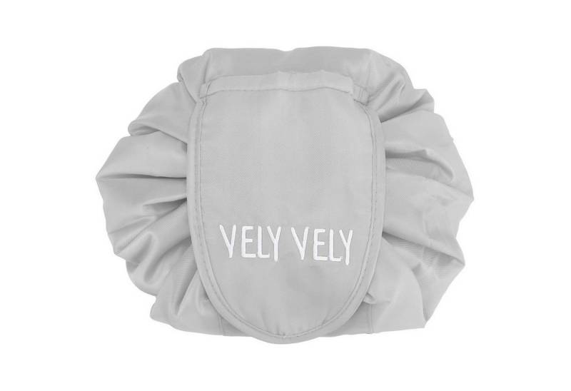 Intirilife Kosmetiktasche (Kulturbeutel mit Kordelzug in HELL GRAU, 1-tlg), Runder One Step Kosmetikbeutel Kosmetiktasche von Intirilife