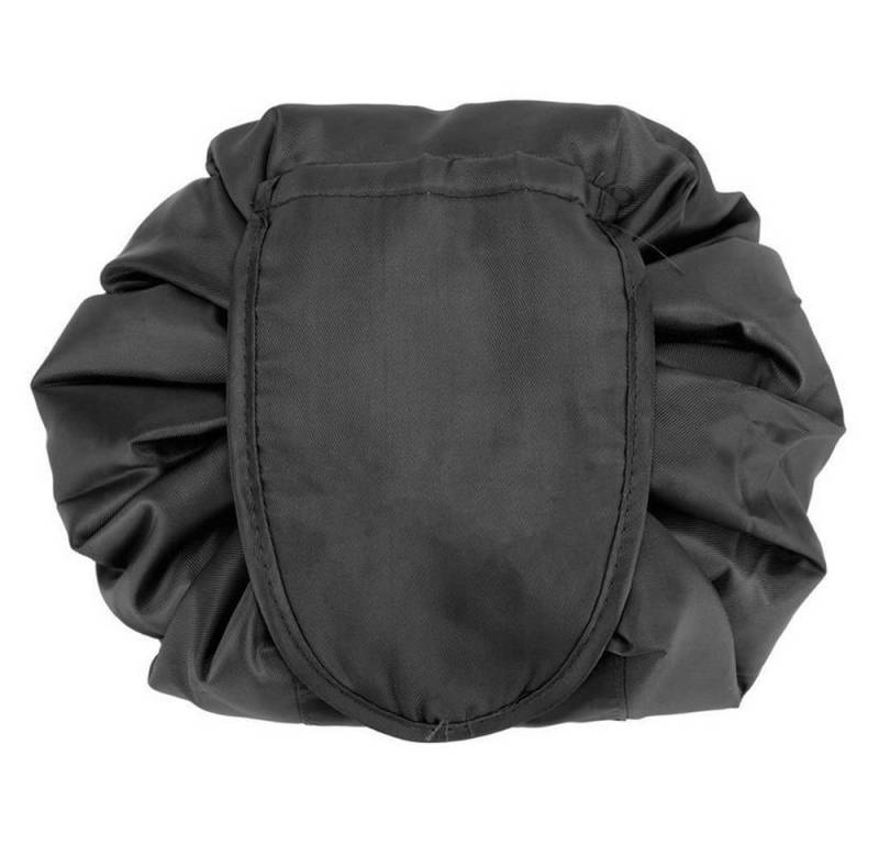 Intirilife Kosmetiktasche (Kulturbeutel mit Kordelzug in TIEF SCHWARZ), Runder One Step Kosmetikbeutel Kosmetiktasche von Intirilife