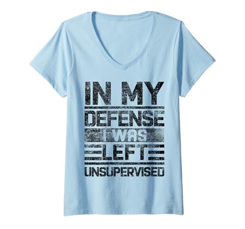 Damen In My Defense I Was Left Unsupervised Lustiger Spruch Retro T-Shirt mit V-Ausschnitt von IntoTheAm Gifts & Co.