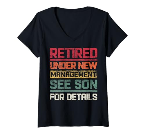 Damen Unter neuer Leitung im Ruhestand Weitere Informationen finden Sie unter Sohn Retro T-Shirt mit V-Ausschnitt von IntoTheAm Gifts & Co.