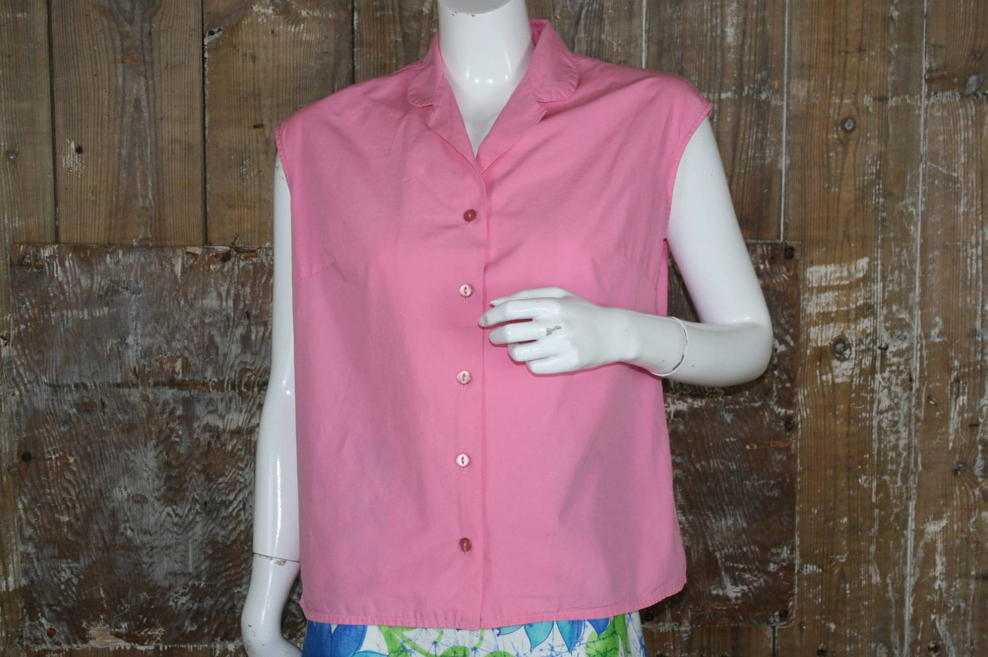 Vintage 50Er/ 60Er Jahre Pinke Baumwollbluse, Ärmellose Maxton Bluse Gr. 14/ 16 Uk, 42" Büste von IntoTheWoodsWear