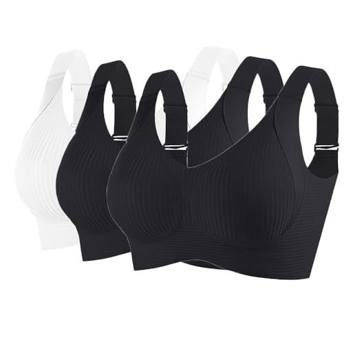 Intogo 3er Pack BH Damen ohne Bügel Push Up BH Weicher Halt & Seitenschutz Nahtloser Vollcup Bügelloser Sport-BH Bequem Starker Büstenhalter Verstellbar für Große Brüste von Intogo