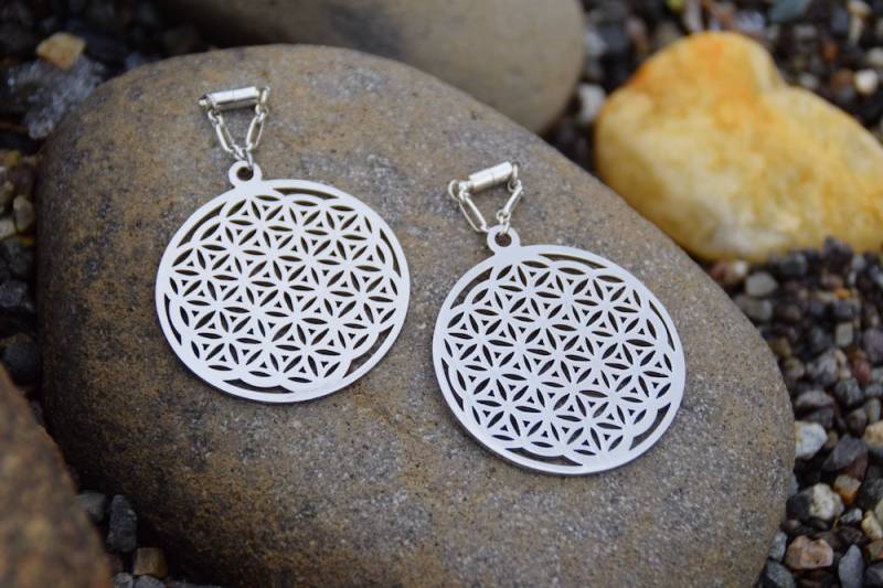 Blume Des Lebens Heilige Geometrie Magnetverschluss Ohrringe | Hängende Plugs Messuhr Ohr Gauge Ohrstecker Lehren Stöpsel von Intrepidjewelry