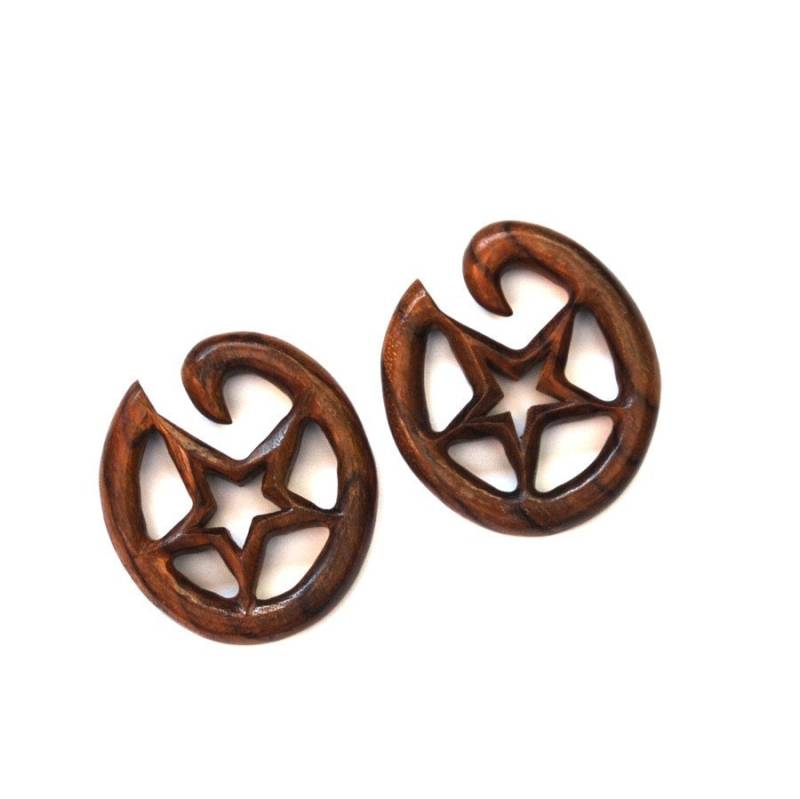 Hölzerne Stern-Creolen 00G | 9, 5 Mm, 7/16"(11 Mm von Intrepidjewelry