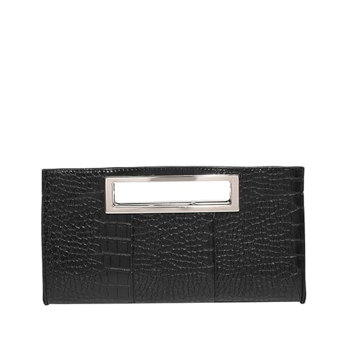 Introti Damen-Clutch aus Leder, goldfarbener Griff, Reißverschluss, Metallgriff, Schwarz , 320*110*280mm/12.6*4.33*11.02inch von Introti