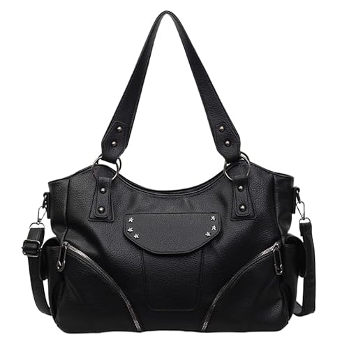 Introti Punk Rivet Tote Große Kapazität Unterarmtasche mit mehreren Taschen Crossbody Tasche für Damen, Schwarz , 400x150x280mm/15.75x5.91x11.02inch Introti Punk Rivet Tote Große Kapazität Unterarmtasche mit mehreren Taschen Crossbody Tasche für Damen, Schwarz , 400x150x280mm/15.75x5.91x11.02inch von Introti