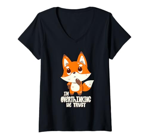 Damen Introvertierte - In Overthinking We Trust T-Shirt mit V-Ausschnitt Damen Introvertierte - In Overthinking We Trust T-Shirt mit V-Ausschnitt von Introversion Designs