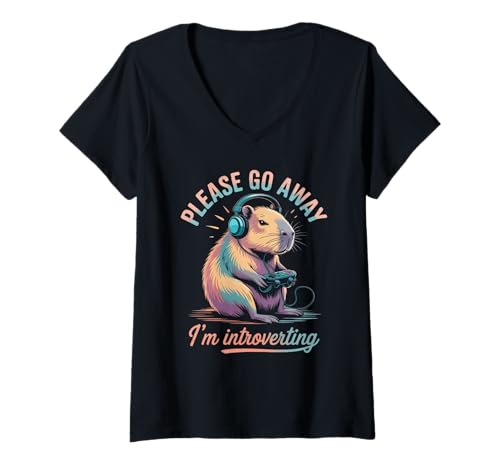 Damen Bitte geh weg, ich bin ein introvertierter Capybara-Spieler T-Shirt mit V-Ausschnitt Damen Bitte geh weg, ich bin ein introvertierter Capybara-Spieler T-Shirt mit V-Ausschnitt von Introvert Capybara Gamer