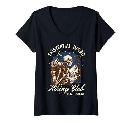 Damen Introvertierter Wanderclub Antisozial Überdenken Angst T-Shirt mit V-Ausschnitt Damen Introvertierter Wanderclub Antisozial Überdenken Angst T-Shirt mit V-Ausschnitt von Introvert Club Social Anxiety Antisocial Society