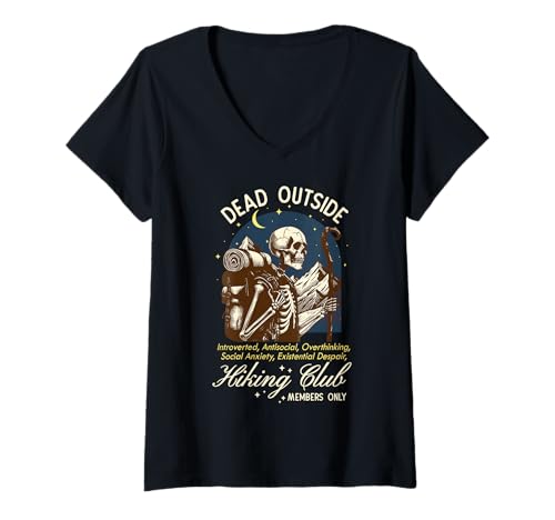 Damen Introvertierter Wanderclub Antisozial Überdenken Angst T-Shirt mit V-Ausschnitt Damen Introvertierter Wanderclub Antisozial Überdenken Angst T-Shirt mit V-Ausschnitt von Introvert Club Social Anxiety Antisocial Society