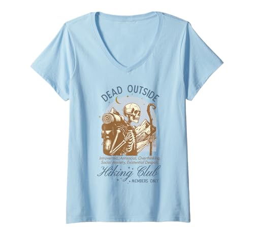Damen Introvertierter Wanderclub Antisozial Überdenken Angst T-Shirt mit V-Ausschnitt Damen Introvertierter Wanderclub Antisozial Überdenken Angst T-Shirt mit V-Ausschnitt von Introvert Club Social Anxiety Antisocial Society