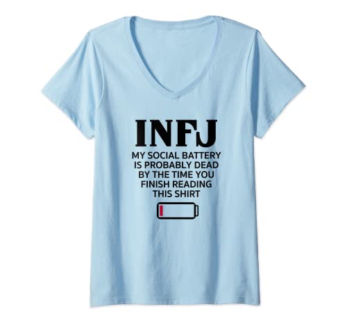 Damen Funny INFJ Social Battery Introvert Intuitive Personality T-Shirt mit V-Ausschnitt Damen Funny INFJ Social Battery Introvert Intuitive Personality T-Shirt mit V-Ausschnitt von Introvert INFJ Misunderstood Personality Type Tees