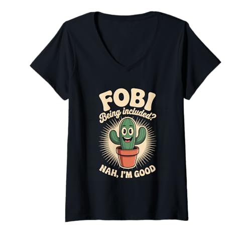 Damen Lustiger Kaktus Spruch Nah I'm Good Introvertiert Humor Frauen Männer T-Shirt mit V-Ausschnitt von Introvert Meme Lovers Plant Desert Succulent Fans