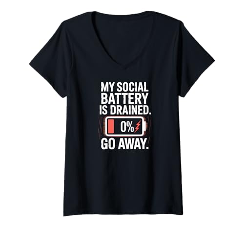 Damen My Social Battery Is Drained Lustiges Zitat T-Shirt mit V-Ausschnitt Damen My Social Battery Is Drained Lustiges Zitat T-Shirt mit V-Ausschnitt von Introvert Mode Apparel Gifts by Anastasia