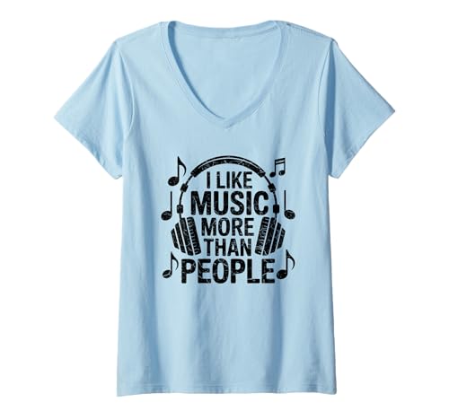 Damen I Like Music More Than People Funny Introverts Musicians T-Shirt mit V-Ausschnitt Damen I Like Music More Than People Funny Introverts Musicians T-Shirt mit V-Ausschnitt von Introvert Music Lovers Humor Slogan Tees & Gifts