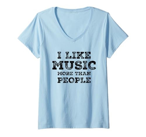Damen I Like Music More Than People Funny Introverts Musicians T-Shirt mit V-Ausschnitt Damen I Like Music More Than People Funny Introverts Musicians T-Shirt mit V-Ausschnitt von Introvert Music Lovers Humor Slogan Tees & Gifts