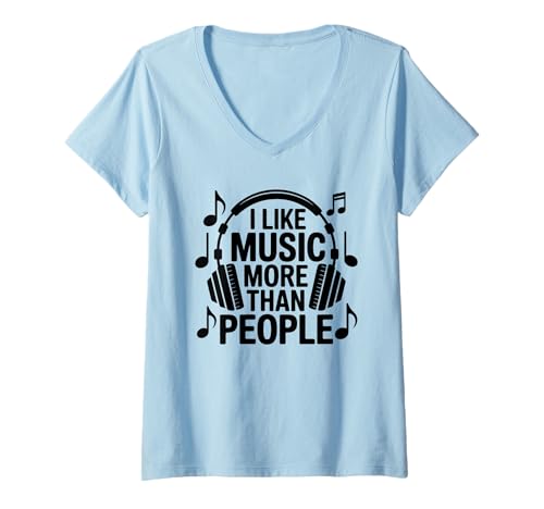 Damen I Like Music More Than People Funny Introverts Musicians T-Shirt mit V-Ausschnitt Damen I Like Music More Than People Funny Introverts Musicians T-Shirt mit V-Ausschnitt von Introvert Music Lovers Humor Slogan Tees & Gifts