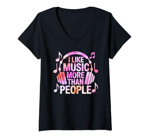 Damen I Like Music More Than People Funny Introverts Musicians T-Shirt mit V-Ausschnitt Damen I Like Music More Than People Funny Introverts Musicians T-Shirt mit V-Ausschnitt von Introvert Music Lovers Humor Slogan Tees & Gifts