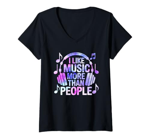 Damen I Like Music More Than People Funny Introverts Musicians T-Shirt mit V-Ausschnitt Damen I Like Music More Than People Funny Introverts Musicians T-Shirt mit V-Ausschnitt von Introvert Music Lovers Humor Slogan Tees & Gifts