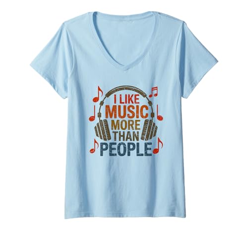 Damen I Like Music More Than People Funny Introverts Musicians T-Shirt mit V-Ausschnitt Damen I Like Music More Than People Funny Introverts Musicians T-Shirt mit V-Ausschnitt von Introvert Music Lovers Humor Slogan Tees & Gifts