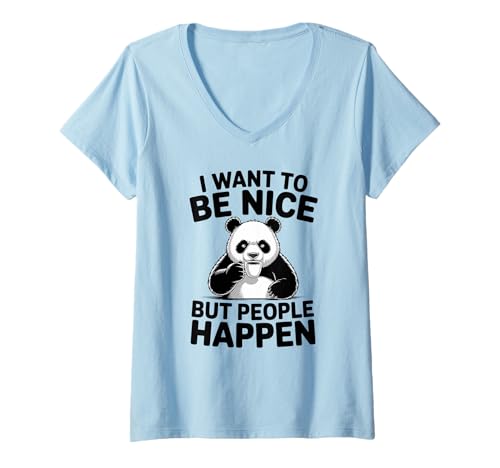 Damen Lustiger antisozialer Panda-Kaffee Introvertierte sarkastische Haltung T-Shirt mit V-Ausschnitt Damen Lustiger antisozialer Panda-Kaffee Introvertierte sarkastische Haltung T-Shirt mit V-Ausschnitt von Introvert Panda Mental Health Coffee Anxiety