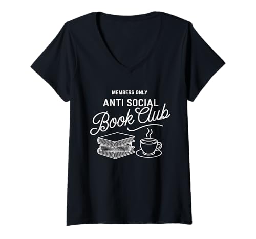 Damen Anti Social Book Club Lustiger Buchliebhaber mit Kaffee und Büchern T-Shirt mit V-Ausschnitt Damen Anti Social Book Club Lustiger Buchliebhaber mit Kaffee und Büchern T-Shirt mit V-Ausschnitt von Introvert Reader Humor Tees