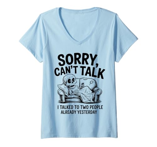 Damen Lustiges, introvertiertes Skelett faul Anti-Social Dark Humor T-Shirt mit V-Ausschnitt Damen Lustiges, introvertiertes Skelett faul Anti-Social Dark Humor T-Shirt mit V-Ausschnitt von Introvert Sarcastic Skeleton Humor Anti-Social Tee
